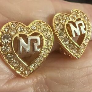 NINA RICCI CRYSTAL HEART CLIP ON EARRINGS